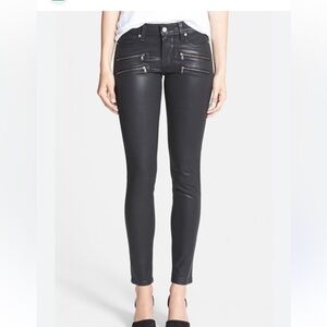 Paige Edgemont Coated Jeans Black Skinny Jeans with Zipper Details 28